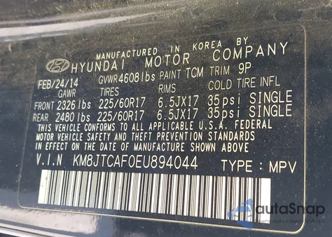 2014 Hyundai Tucson Gls from USA, damaged, VIN KM8JTCAF0EU894044